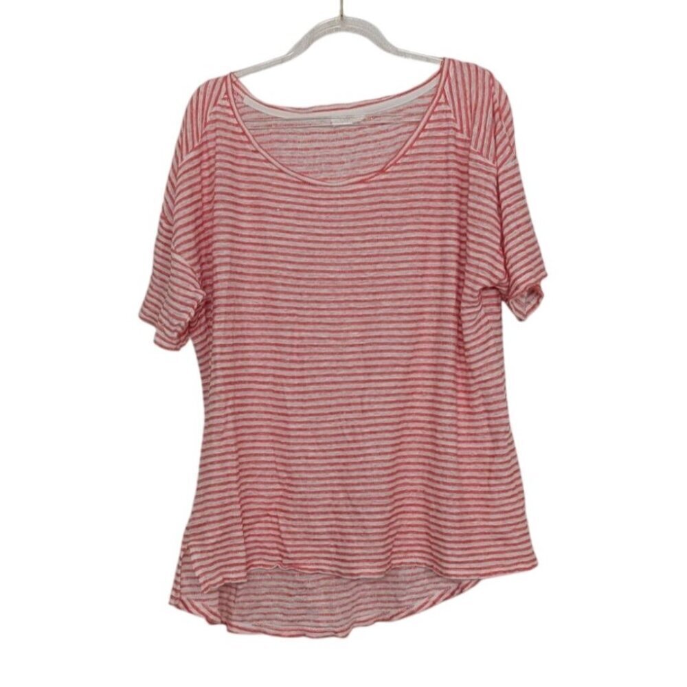 A Loves A Stripe Shirt Womens Size Large Red Linen Cotton Short Sleeve Casual